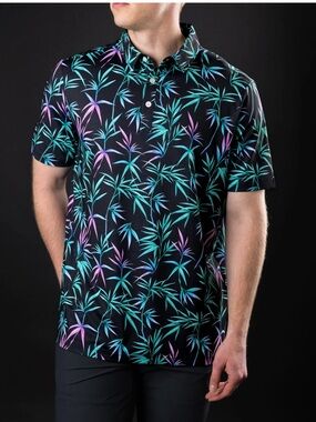 Sunday Swagger Tahiti Golf Polo Men's 2XL Blue Tropical Palm Print